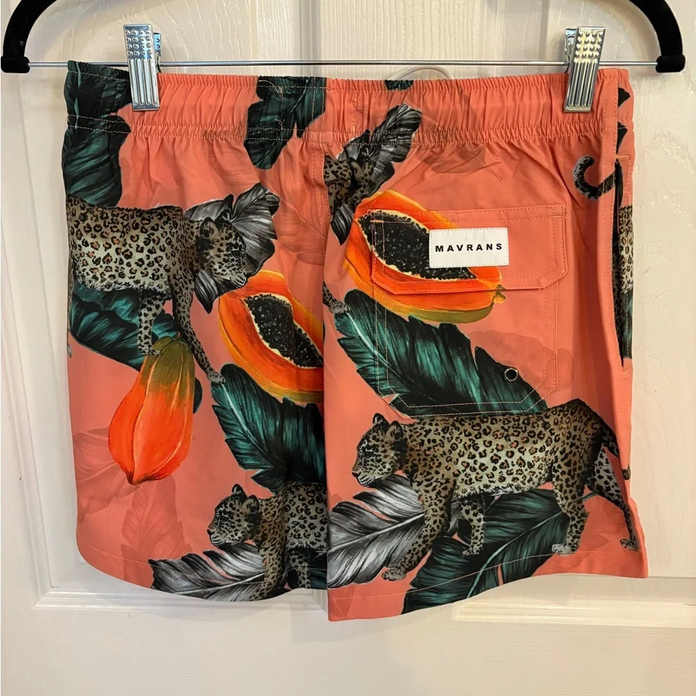 Leopard and Papaya Print Women's Athletic Shorts - Picture 2 of 3